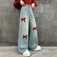 thumbnail image 1 of Girls Jeans Teenager Boys Cargo Trousers Vintage Baggy Children's Spring Wide Leg Streetwear Hip Hop Trouser Casual Straight Bootcut Denim Pants with Pockets Kids Jeans Blue bowknot 7-8 Years, 1 of 7