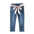 thumbnail image 1 of Girls' Jeans Toddler Slim Fitting Button Closure Belted Denim Pants with Pockets Fashion Fall Long Trousers, Blue7 Years, 1 of 5