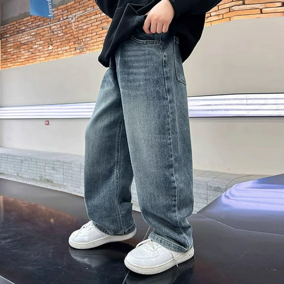 Girls Jeans Toddlers Baggy Candy Colors High Elastic Waist Loose Wide Leg Denim Pants Straight Trousers Baggy Jeans Kids Girls Black