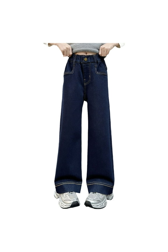 Girls Jeans Toddlers Baggy Candy Colors High Elastic Waist Loose Wide Leg Denim Pants Straight Trousers Flare Jeans For Girls Size 8