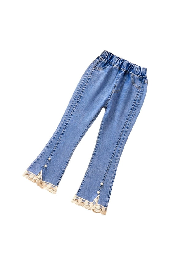 Girls Jeans Toddlers Baggy Candy Colors High Elastic Waist Loose Wide Leg Denim Pants Straight Trousers Flare Jeans Juniors