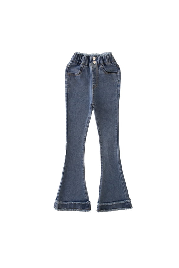Girls Jeans Toddlers Baggy Candy Colors High Elastic Waist Loose Wide Leg Denim Pants Straight Trousers Girls Uniform Pants Navy Blue
