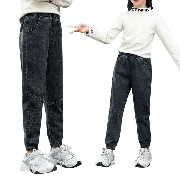 Girls' Jeans Baggy High Waist Pants Wide Leg for Teens Girls Pants Size 5-6 Years