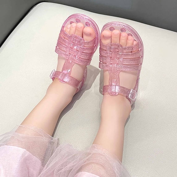 Girls Jelly Sandals Summer Princess Dress Flats Breathable Gladiator Shoes For Girl (Light Pink 8.5-9 Years)