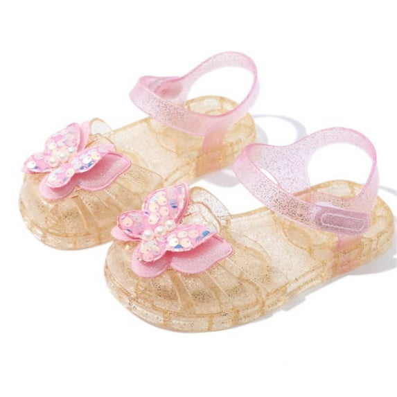 Girls Jelly Sandals with Flower Accent, Glitter Mary Jane Water Shoes for Kids,for Beach, Pool and Summer Vacation for Kids 3-10.5 Years Gold B 11