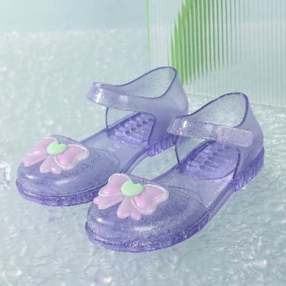 Girls Jelly Sandals with Flower Accent, Glitter Mary Jane Water Shoes for Kids,for Beach, Pool and Summer Vacation for Kids 3-10.5 Years Purple 10