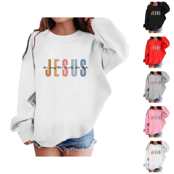 Girls Jesus Sweatshirts Crewneck Long Sleeve Christian Bible Verse Graphic Sweatshirt Kids Pullover Tops