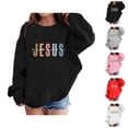 thumbnail image 1 of Girls Jesus Sweatshirts Long Sleeve Crewneck Christian Bible Verse Graphic Sweatshirt Kids Pullover Tops, 1 of 1