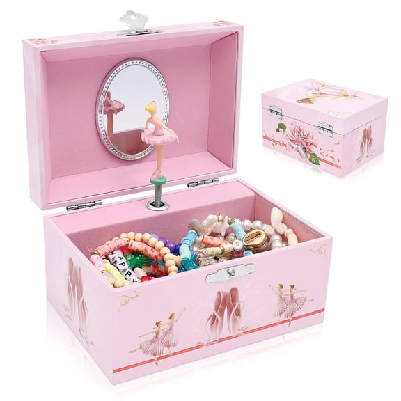 Girls Jewellery Box with Spinning Ballerina Rainbow and Gold Foil Design - Musical Jewellery Box Girls - Swan Lake Tune - 14.8 x 10.6 x 8.5 cm Stylish Storage for Little Treasures