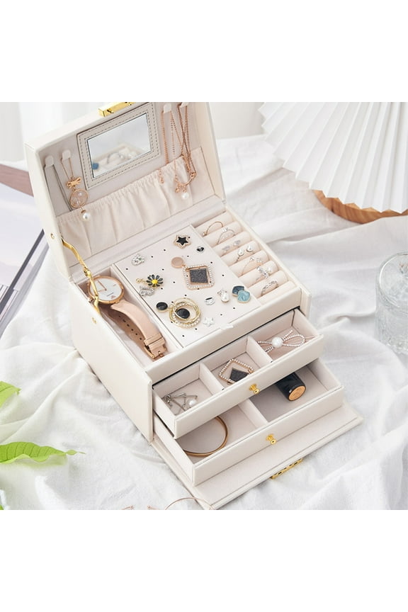 Girls Jewelry Box Jewelry Organizer with Lock Mirror Jewelry Display Storage Case Holder Portable Travel Case for Women Girls Kids