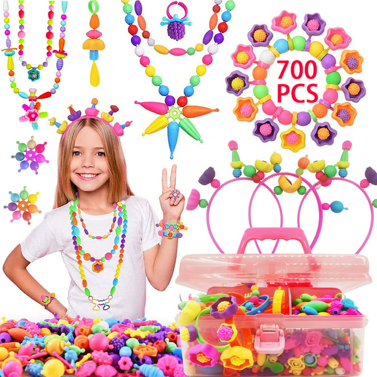 Girls Jewelry Making Kit, 700+ Pcs Kids Snap Beads Toys, Bracelets,  Necklaces, Hairbands and Rings Creative DIY DIY Arts and Crafts Set Ideal