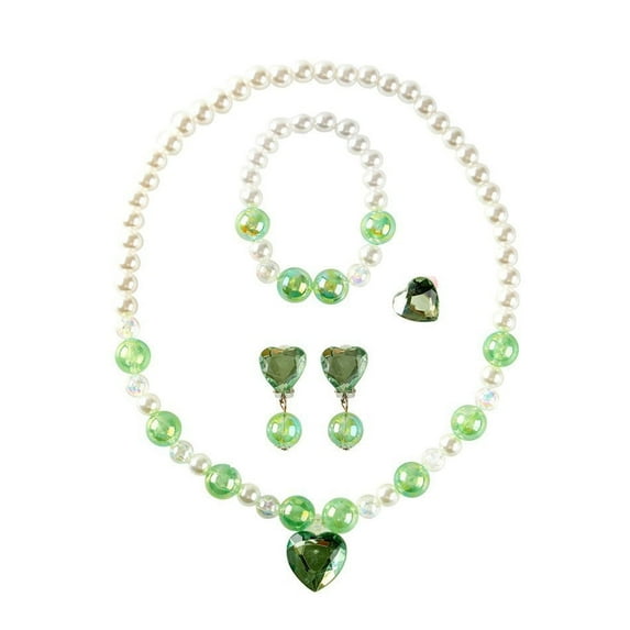Girls Jewelry Set - Toddler Dress up 5 Piece Pretend Plasy Toy Jewelry Box Set with Bead Necklace, Bracelet Ring and Hair Clips - Play Accessories - Ages 3+ Girl Birthday Gifts
