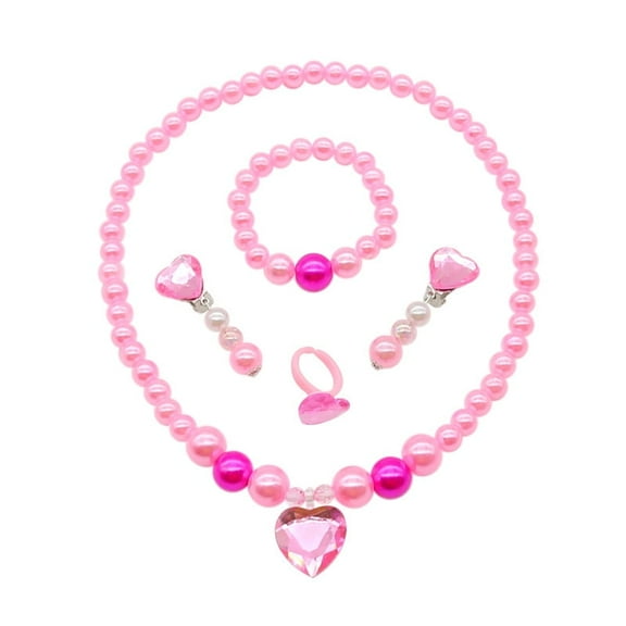 Girls Jewelry Set - Toddler Dress up 5 Piece Pretend Plasy Toy Jewelry Box Set with Bead Necklace, Bracelet Ring and Hair Clips - Play Accessories - Ages 3+ Girl Birthday Gifts