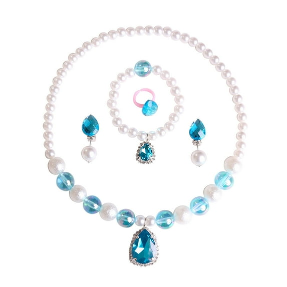 Girls Jewelry Set - Toddler Dress up 5 Piece Pretend Plasy Toy Jewelry Box Set with Bead Necklace, Bracelet Ring and Hair Clips - Play Accessories - Ages 3+ Girl Birthday Gifts