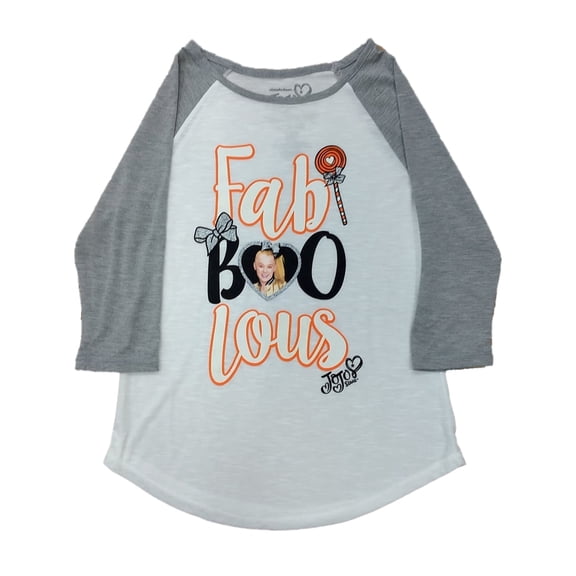 Girls JoJo Baseball T-Shirt 3/4 Sleeve Fab Boo Lous Halloween Top L 10/12
