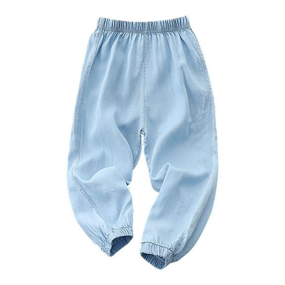 Girls Jogger Jeans, Elastic Waist Pull On Denim Pants for Teen Girls Light Wash Casual Travel Joggers Jeans for Kids 5-12 Years