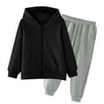 thumbnail image 1 of Girls Jogger Set 2 Piece Basic Fall Outfits Sweatsuits Zip up Hoodie Sweatshirt and Sweatpants Athletic Winter Tracksuit 14-15 Years, Black, 1 of 7