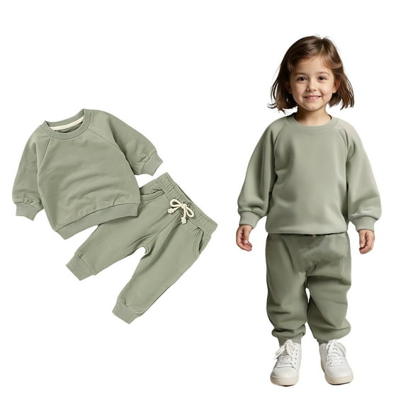Girls Jogger Set Long Sleeve Crewneck Army Green Tracksuit Pullover Sweatshirt Sweatpants 2 Pcs Fall Clothes Clothes for Girls 12-18 Months Boys Girls Fashion