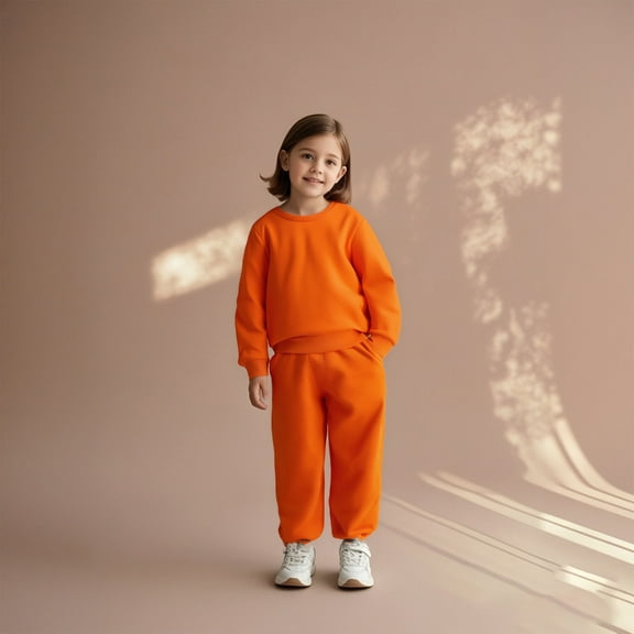 Girls Jogger Set Long Sleeve Crewneck Orange Casual Sweatsuits Pullover and Active Jogger Pants 2 Piece Fall Clothes Girls Clothing Size 15-16 Years Boys Girls Fashion