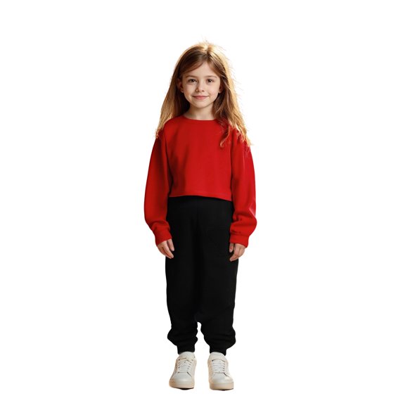 Girls Jogger Set Long Sleeve Crewneck Red Casual Sweatshirt Sweatpants 2 Piece Fall Winter Clothes Teen Girls Trendy Clothes 14-15 Years Boys Girls Fashion