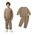 thumbnail image 1 of Girls Jogger Set Long Sleeve Solid Crewneck Brown Loose Fashion Sweatshirts and Sweatpants 2 Pcs Winter Clothes Clothes for Girls 10-11 Years Boys Girls Fashion, 1 of 3