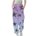 thumbnail image 1 of Girls Joggers Pants with Pockets Gradient Color Stars Printed Sweatpants Cinch Bottom Loose Wide Leg Trosuers (13-14 Years, Beige), 1 of 5