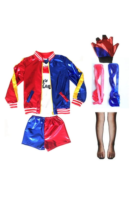 Girls Joker Cosplay Costumes Set,Halloween squad Quinn costumes for Kids With Jacket Shorts T-shirt