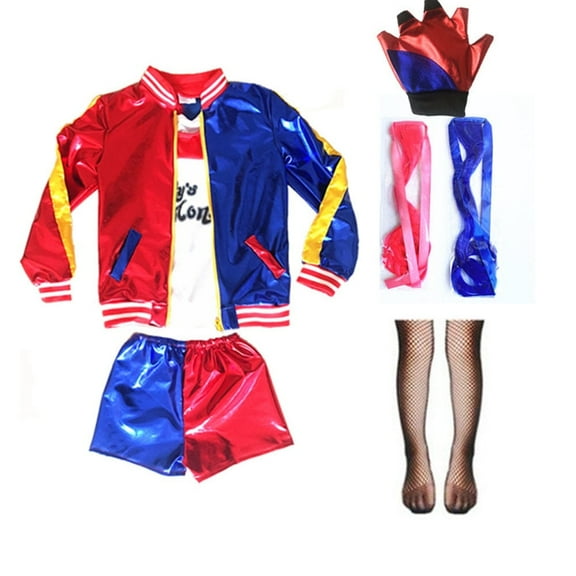 Girls Joker Cosplay Costumes Set,Halloween squad Quinn costumes for Kids With Jacket Shorts T-shirt