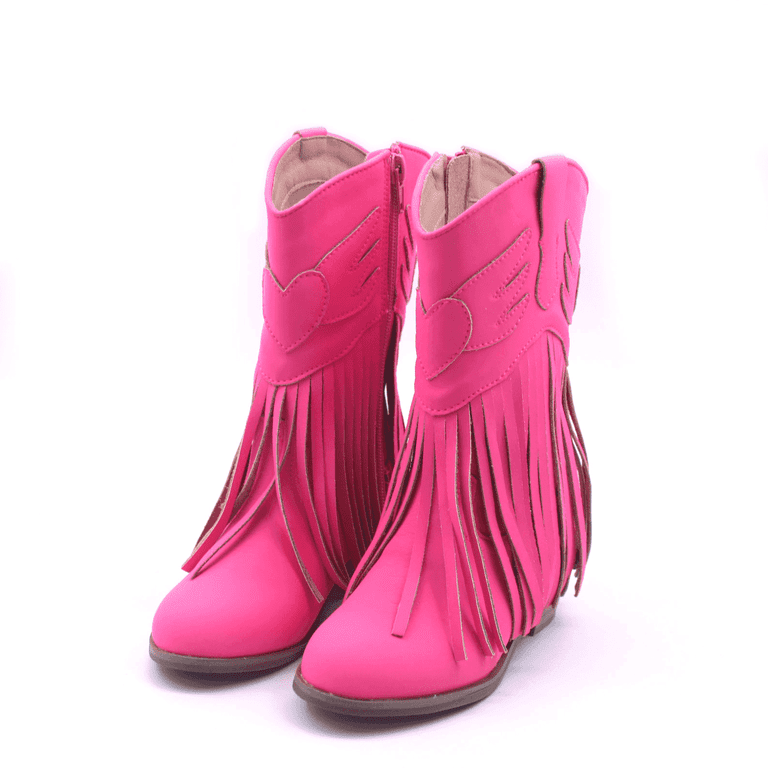 Ladies Boots Pink Fringe Cowgirl Boots Girls Jolene Fringe Leather