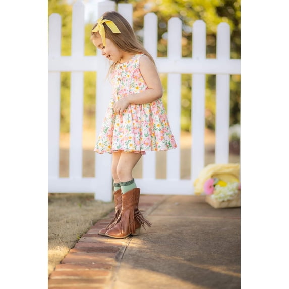 Girls Jolene fringe leather Cowgirl Boots with heel, Blush pink 2 youth (big kid)