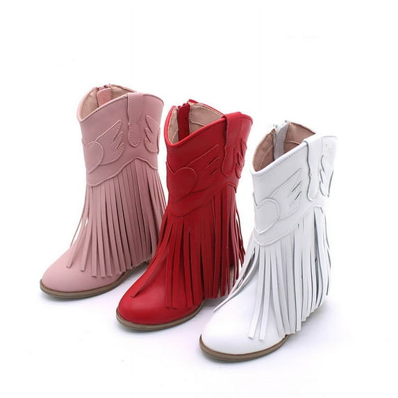 Girls Jolene fringe leather Cowgirl Boots with heel, Red 8T