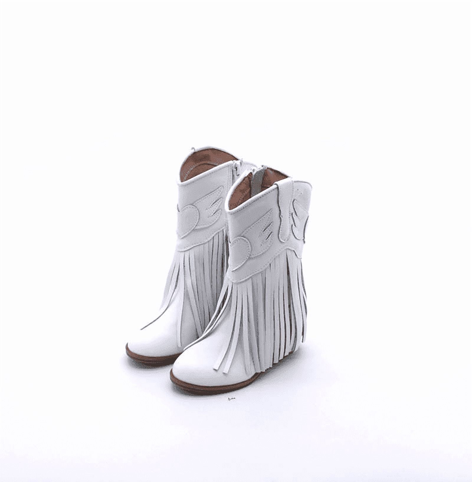 Girls Jolene fringe leather Cowgirl Boots with heel, White