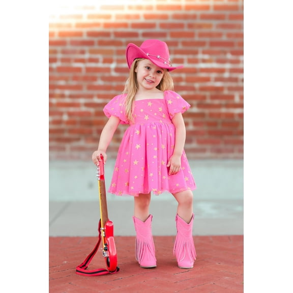 Girls Jolene fringe leather Cowgirl Cowboy Boots with heel, Barbie Pink 1 Youth (big girls)