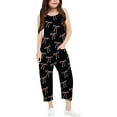 thumbnail image 1 of Girls Jumpsuit Bow Print Rompers for Girls Spaghetti Strap Overalls with Side Pockets Girl Clothes 5-6 Y, 1 of 6