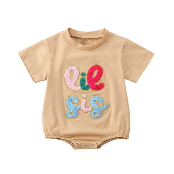 Girls Jumpsuit Cartoon Print Crew Neck Short Sleeve Jumpsuit Romper for Daily Wear Girls Rompers Khaki 0 Months-3 Months