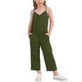 thumbnail image 1 of Girls Jumpsuit Sleeveless Plain Color Overalls Loose Overalls Rompers Long Pants with Pockets Teen Outfits for Kids 12-13 Years, 1 of 8