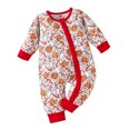 thumbnail image 1 of Girls Jumpsuit Christmas Toddler Fall Full Zip Jumpsuit Cartoon Cookie Milk Print Long Sleeve One Piece Pajama Soft Comfort Baby Rompers Red 0 Months-3 Months, 1 of 6