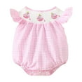 thumbnail image 1 of Girls Jumpsuit Crew Neck Ruched Plaid Print Sleeveless Ruffled Jumpsuit Romper for Everyday Baby Girl Romper Pink 6 Months-12 Months, 1 of 6