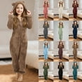 thumbnail image 1 of Girls Jumpsuit Solid Cat Ears Design Hooded Rompers Soft Warm Loungewear Winter Pajamas Khaki, 1 of 5
