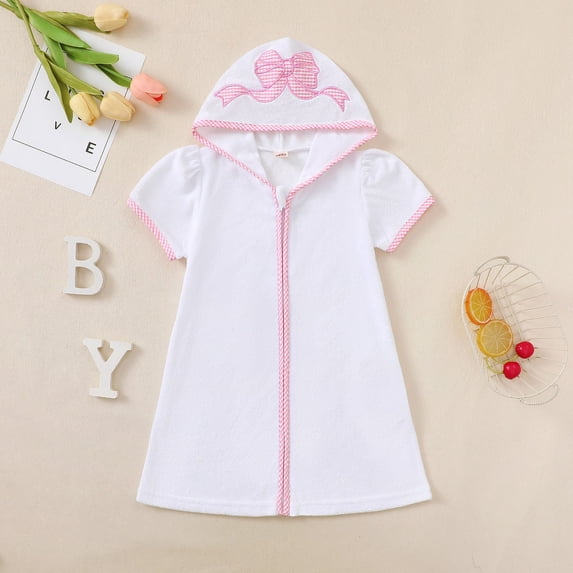 Girls Jumpsuit Graphic Print Hooded Short Sleeve Zippered Swim Cover Up Romper for Beach Rompers for Girls WH1 18 Months-24 Months