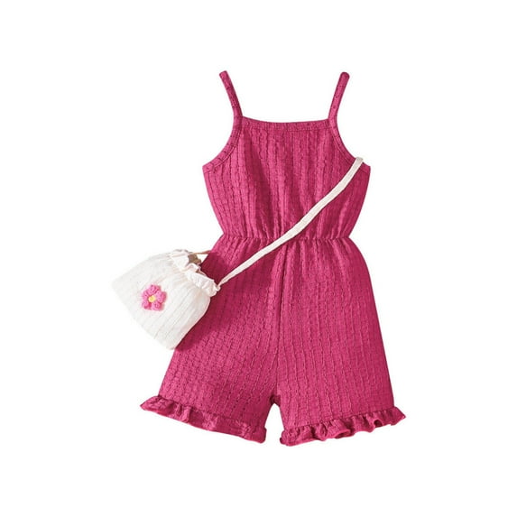 Girls Jumpsuit Baby Girls Summer Solid Sleeveless Overalls Breathable Soft Fashion Casual Jumpsuit Baby Bubble Romper Hot Pink 6 Months-9 Months