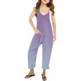 thumbnail image 1 of Girls Jumpsuit Kids Girls Summer V Neck Sleeveless Romper Colorful Gradient Print Loose Casual Jumpsuit with Pockets Toddler Romper Purple 5 Years-6 Years, 1 of 5