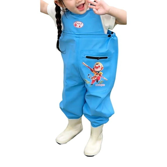 Girls Jumpsuit Rain Pants and Rain Boots Combined Water Wading Clothes