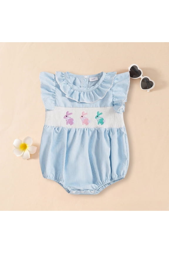 Girls Jumpsuit Size 6-12M Kids Cap Sleeve Round Neck Cartoon Print Rabbit Element Romper Creeper Wear Girls Romper