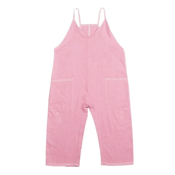 Girls Jumpsuit Sleeveless Plain Color Overalls Spaghetti Strap Romper Long Pants with Pockets Cute Clothes for Tween Girls 12-13 Years