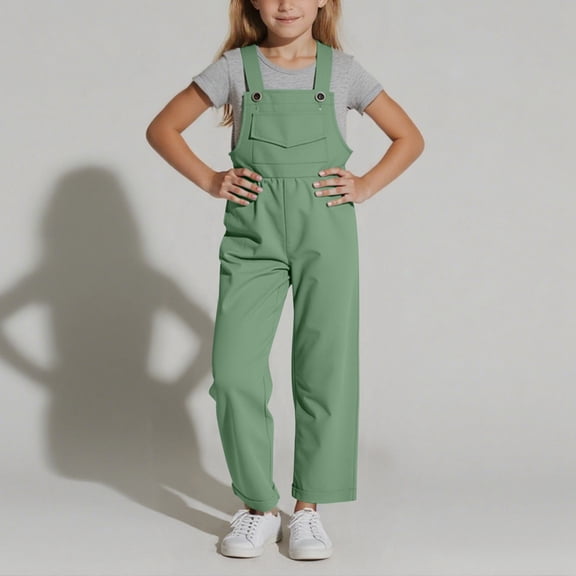 Girls Jumpsuit Sleeveless Green Overalls with Side Pockets Toddler Girl Summer Clothes Girl Clothes 15-16 Years Girls Fashion
