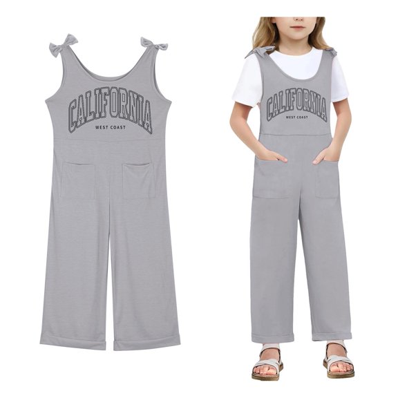 Girls Jumpsuit Sleeveless Grey Overalls with Side Pockets Toddler Girl Summer Outfits Girls' Fashion 5-6 Years Girls Fashion