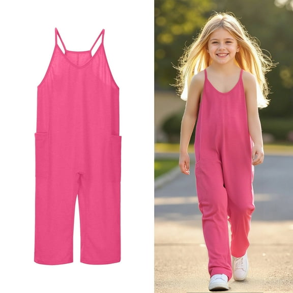 Girls Jumpsuit Sleeveless Hot Pink Loose Rompers Summer Rompers for Girls Girl Clothes 4-5 Years Girls Fashion