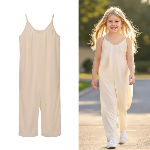 Girls Jumpsuit Sleeveless Khaki Loose Rompers Summer Rompers for Girls Girls' Fashion 6-7 Years Girls Fashion
