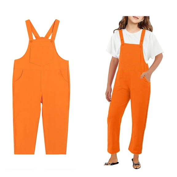 Girls Jumpsuit Sleeveless Orange Rompers with Pockets Cute Summer Clothes Tween Girls Trendy Clothes 6-7 Years Girls Fashion